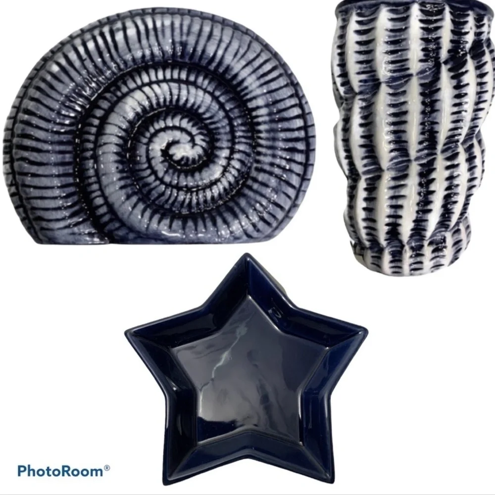 Nautical Beach Bathroom Coastal Ceramic Accessory Set of 3